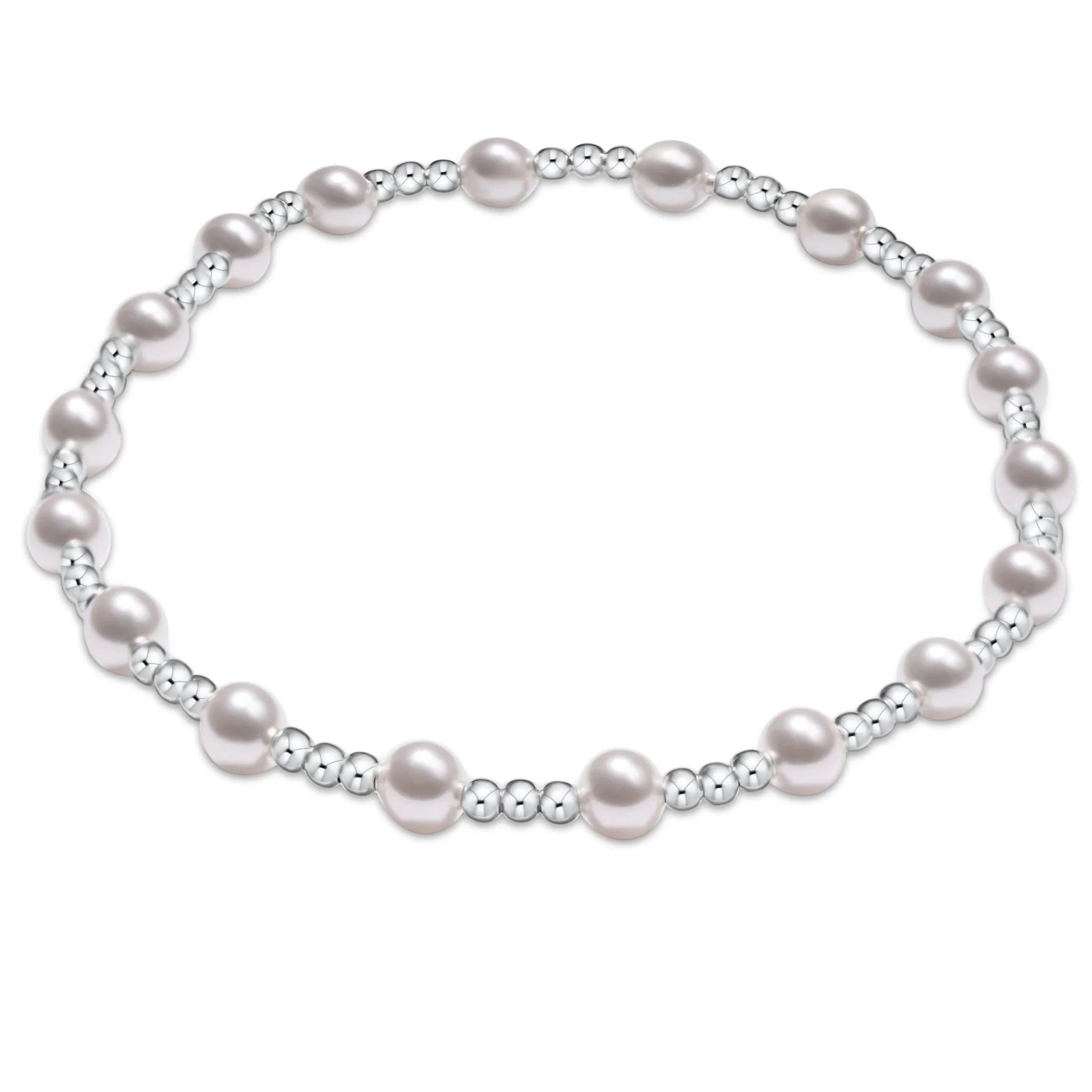 Classic Sincerity Pattern Sterling 4mm Bead Bracelet - Pearl - She Chester