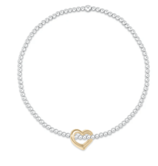 Classic Sterling Mixed Metal 2.5mm Bead Bracelet - Love Gold Charm - She Chester