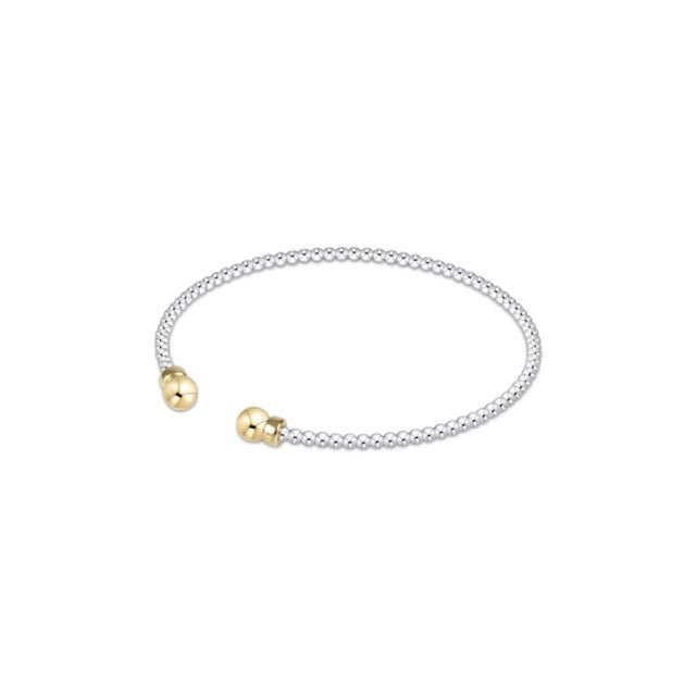 Classic Sterling Mixed Metal 2mm Bead Cuff - Gold - She Chester
