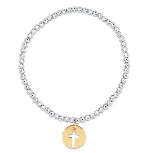 Classic Sterling Mixed Metal 3mm Bead Bracelet - Blessed Gold Disc - She Chester