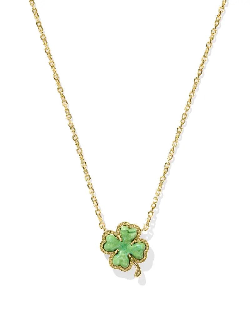 Clover Short Pendant Necklace Gold Lime Green Magnesite - She Chester