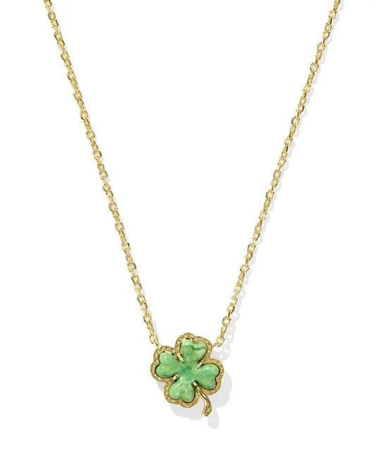 Clover Short Pendant Necklace Gold Lime Green Magnesite - She Chester