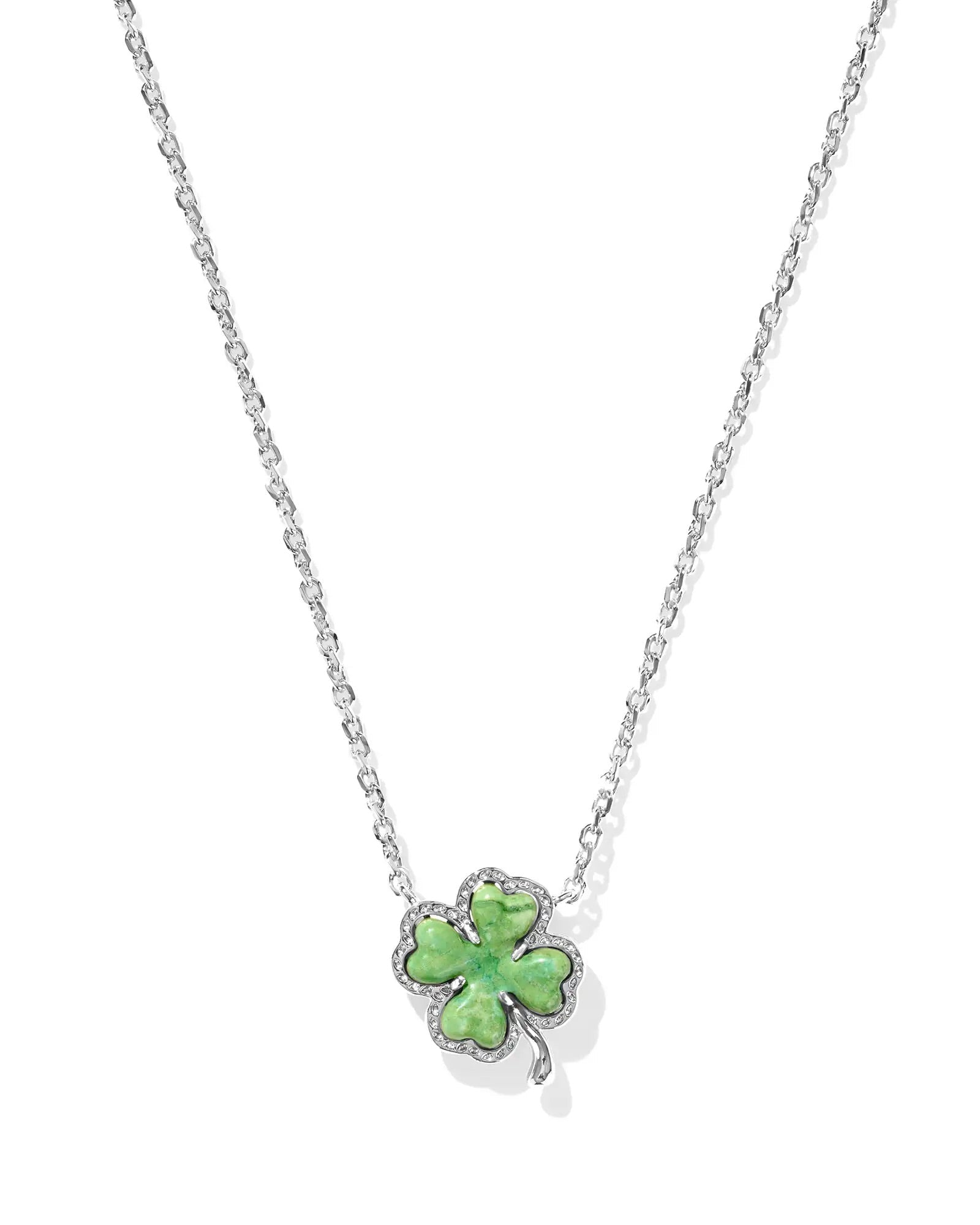 Clover Short Pendant Necklace Rhodium Lime Green Magnesite - She Chester
