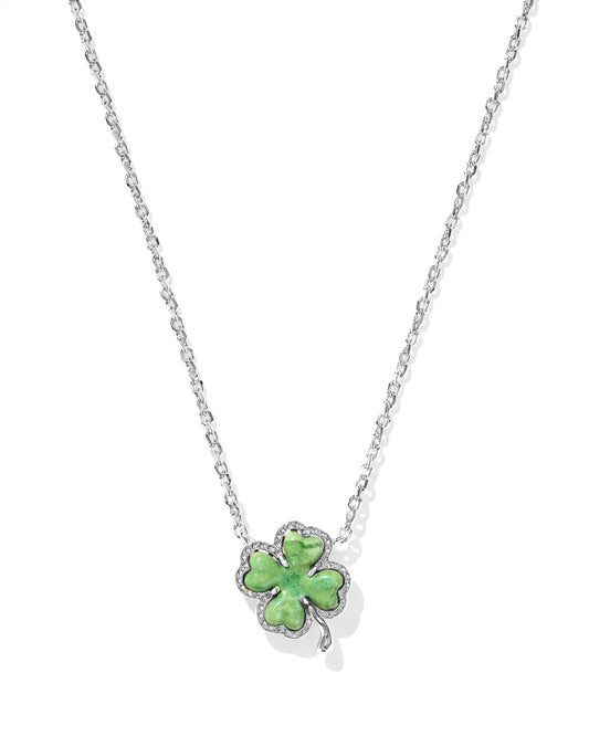 Clover Short Pendant Necklace Rhodium Lime Green Magnesite - She Chester