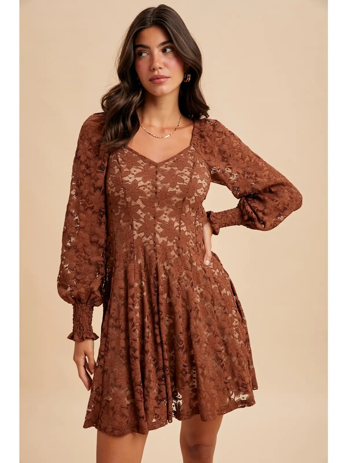 Copper Lace Fit And Flare Mini Dress - She Chester