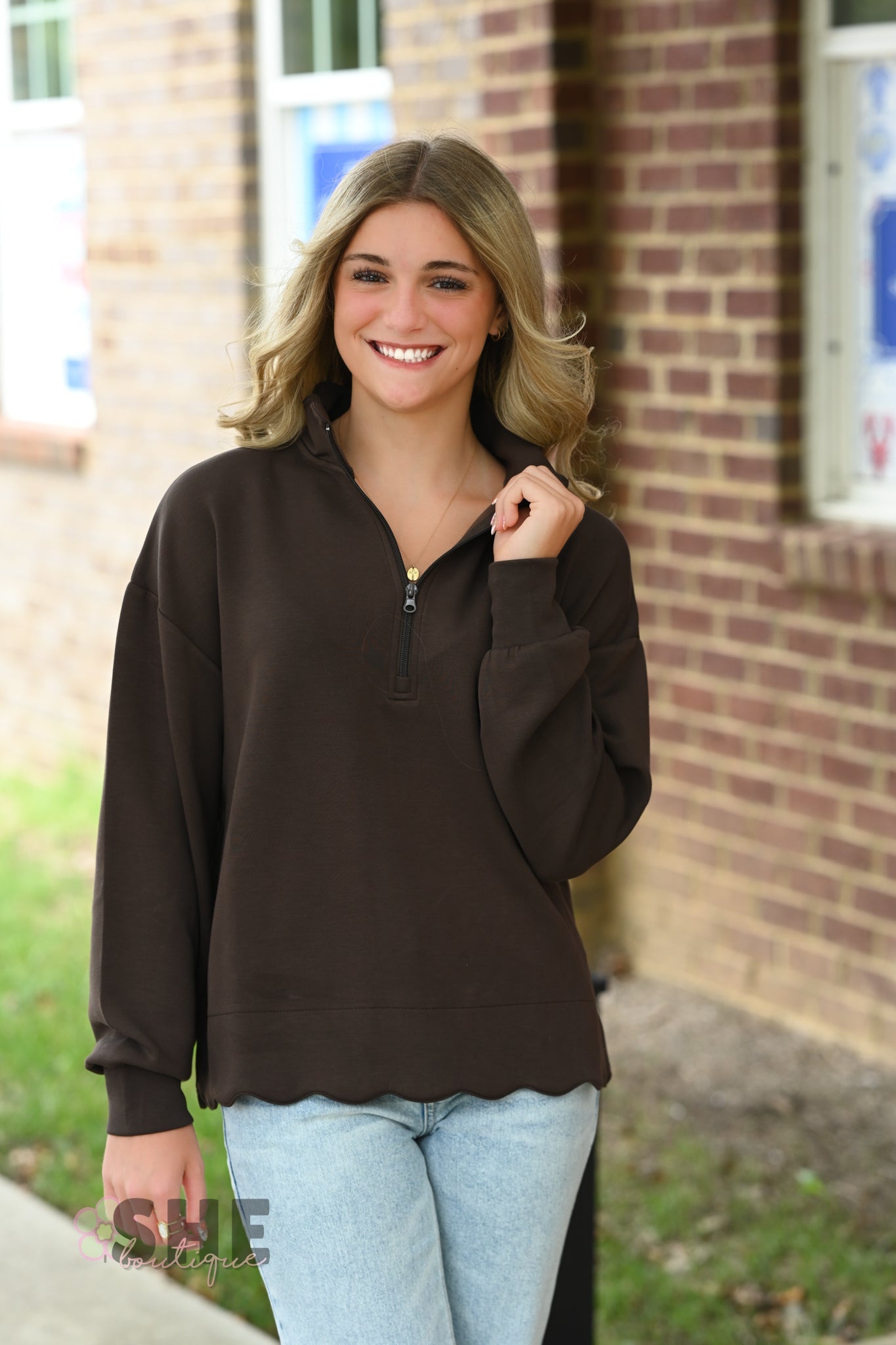 Cozy Coffee Scallop SS Zip - She Chester