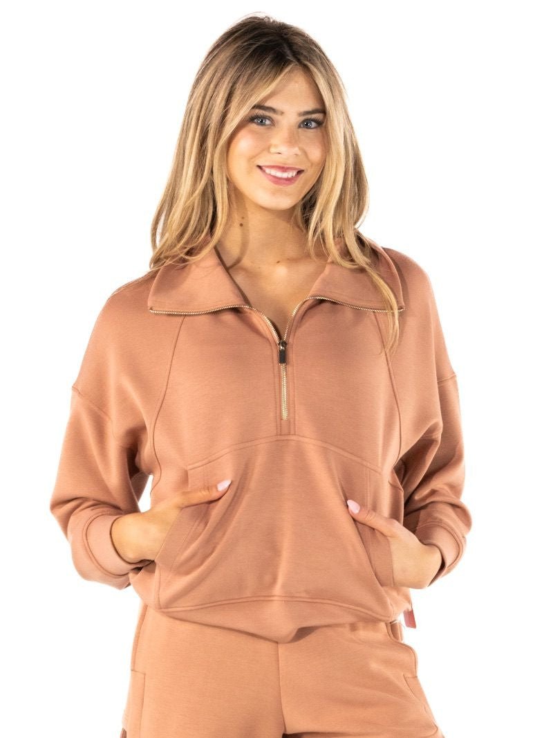 Cozy Mocha Pull SS Zip - She Chester