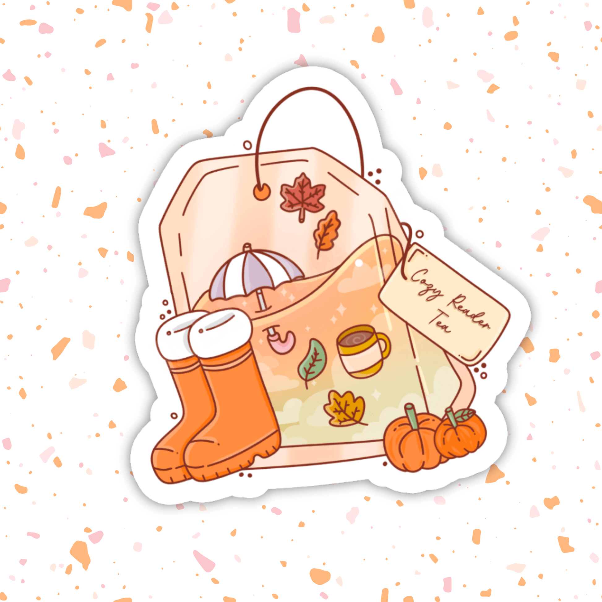 Cozy Reader Autumn Tea Sticker – Bookish Fall, Glossy Vinyl: 2.5" - She Chester
