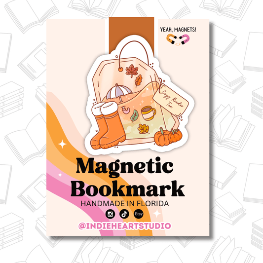 Cozy Reads Magnetic Bookmark – Autumn Tea Design - She Chester