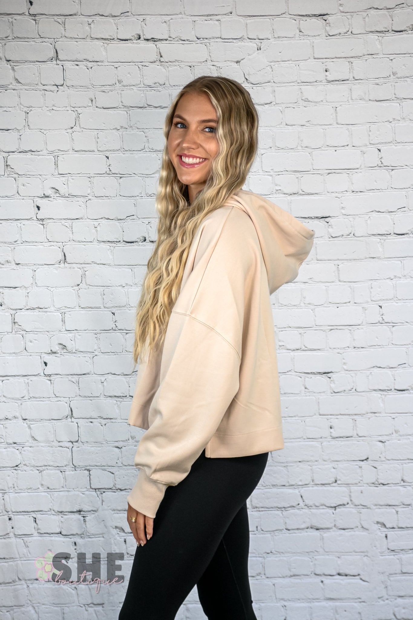 Cream Cropped Hoodie - She Chester