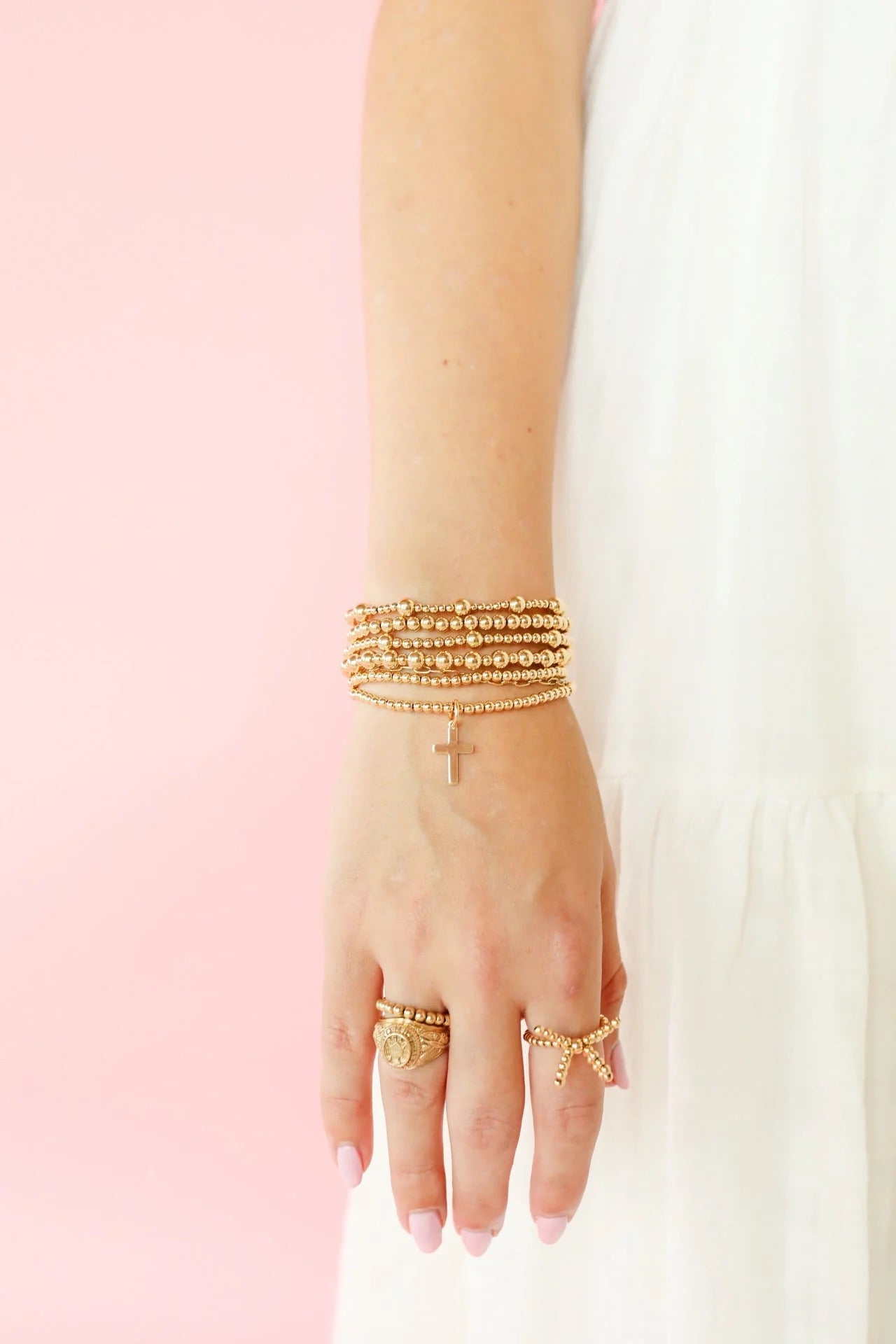 Cross Gold Charm Bracelet Standard Size - She Chester