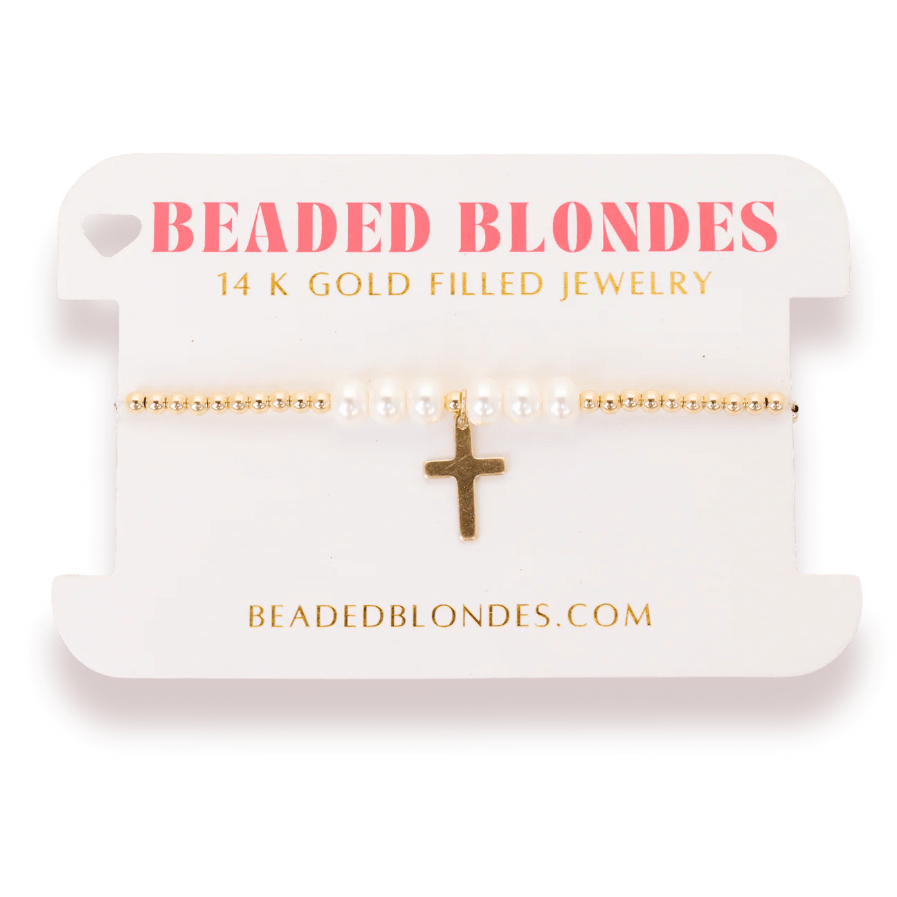 Cross Pearl Gold Charm Bracelet Standard Size - She Chester