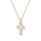 CROSS PENDANT NECKLACE GOLD MATTE BLUSH PINK DICHROIC GLASS - She Chester