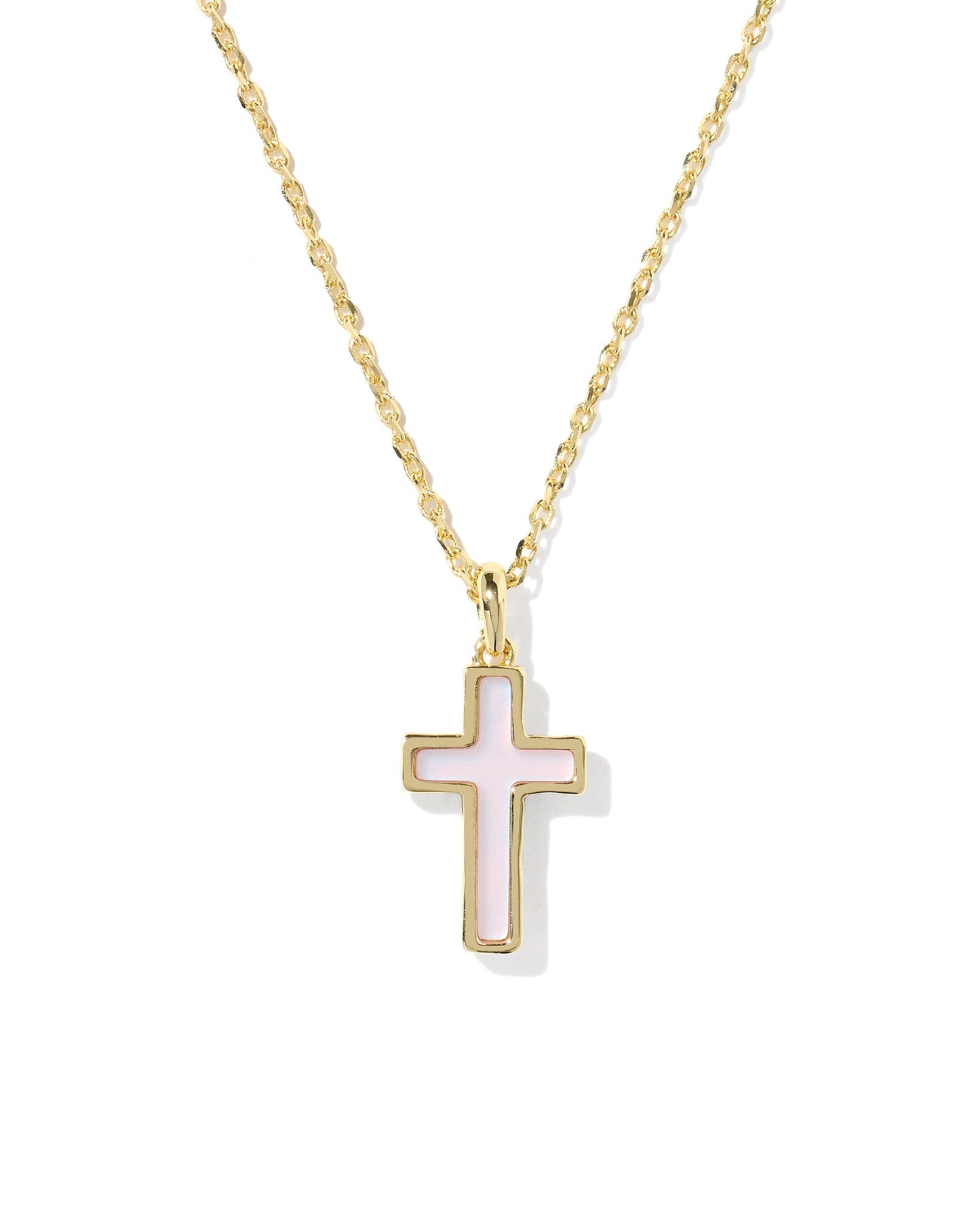 CROSS PENDANT NECKLACE GOLD MATTE BLUSH PINK DICHROIC GLASS - She Chester