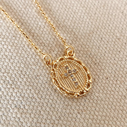 Cross Plate CZ 18K GF Necklace - She Chester