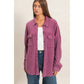 Mineral Wash Waffle Knit Button-Up Shacket: DARK CHERRY