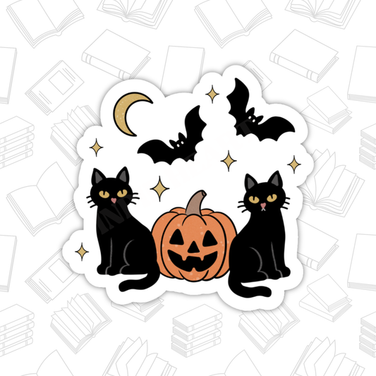Vintage Black Cats Sticker – Halloween, Glossy Vinyl : 2.5"