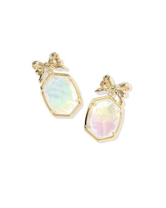 DAPHNE BOW DROP EARRINGS GOLD IRIDESCENT CRYSTAL IVORY ILLUSION - She Chester