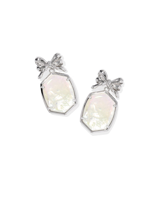 DAPHNE BOW DROP EARRINGS SILVER IRIDESCENT CRYSTAL IVORY ILLUSION - She Chester