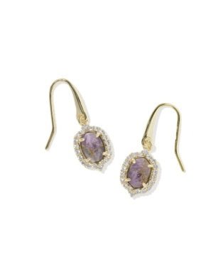 DAPHNE CRYSTAL FRAME DROP EARRINGS - GOLD BRONZE VEINED PURPLE AMETHYST - She Chester