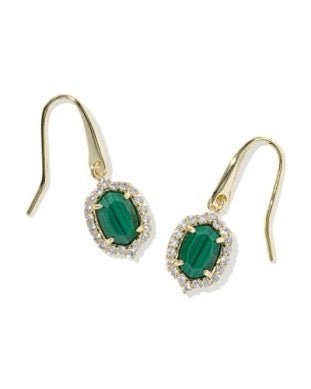 DAPHNE CRYSTAL FRAME DROP EARRINGS - GOLD GREEN MALACHITE - She Chester