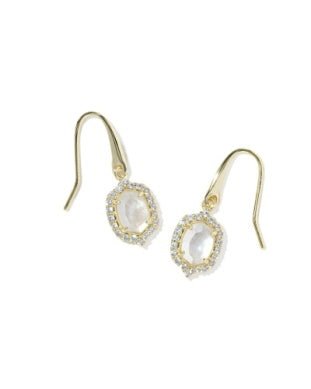 DAPHNE CRYSTAL FRAME DROP EARRINGS - GOLD IVORY MOTHER OF PEARL - She Chester