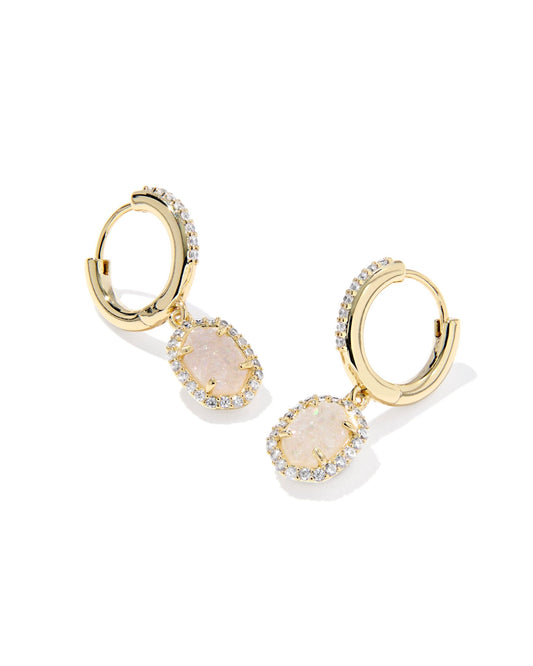 DAPHNE CRYSTAL FRAME HUGGIE EARRINGS GOLD IRIDESCENT DRUSY - She Chester