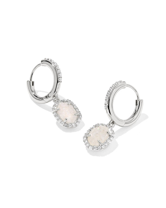 DAPHNE CRYSTAL FRAME HUGGIE EARRINGS SILVER IRIDESCENT DRUSY - She Chester