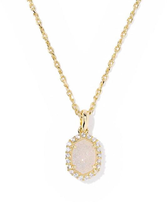 DAPHNE CRYSTAL FRAME SHORT PENDANT NECKLACE GOLD IRIDESCENT DRUSY - She Chester