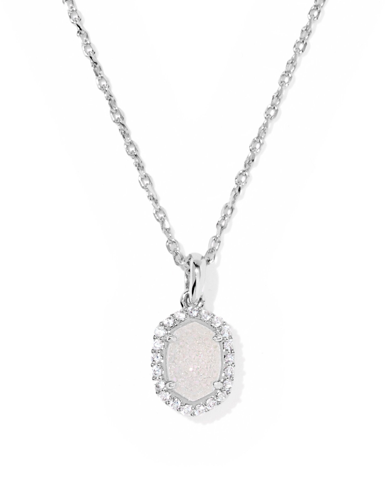 DAPHNE CRYSTAL FRAME SHORT PENDANT NECKLACESILVER IRIDESCENT DRUSY - She Chester