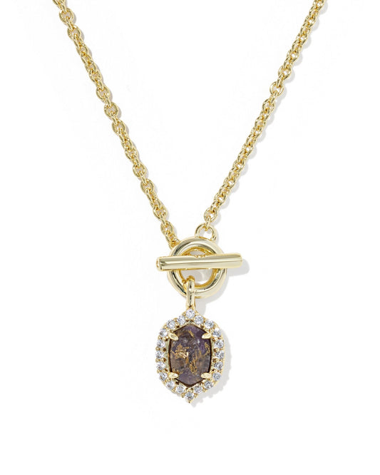 DAPHNE CRYSTAL FRAME TOGGLE NECKLACE - GOLD BRONZE VEINED PURPLE AMETHYST - She Chester