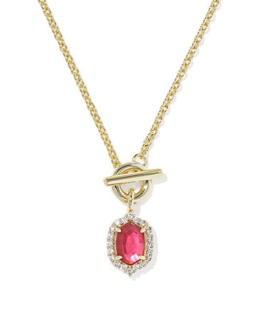 DAPHNE CRYSTAL FRAME TOGGLE NECKLACE - GOLD DARK PINK ILLUSION - She Chester