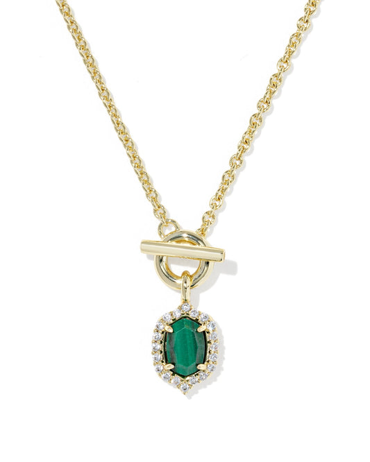 DAPHNE CRYSTAL FRAME TOGGLE NECKLACE - GOLD GREEN MALACHITE - She Chester