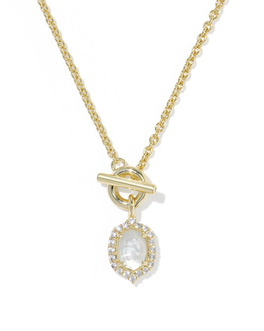 DAPHNE CRYSTAL FRAME TOGGLE NECKLACE - GOLD IVORY MOTHER OF PEARL - She Chester