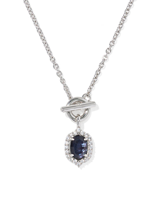 DAPHNE CRYSTAL FRAME TOGGLE NECKLACE - SILVER DARK INDIGO ILLUSION - She Chester