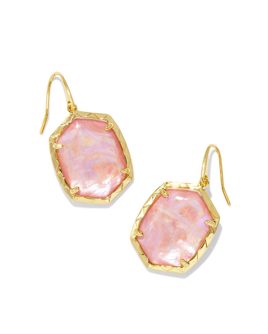 Daphne Drop Earrings Gold Coral Pink MOP - She Chester