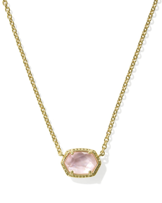 DAPHNE FRAME SHORT PENDANT NECKLACE GOLD LIGHT PINK MOTHER OF PEARL - She Chester