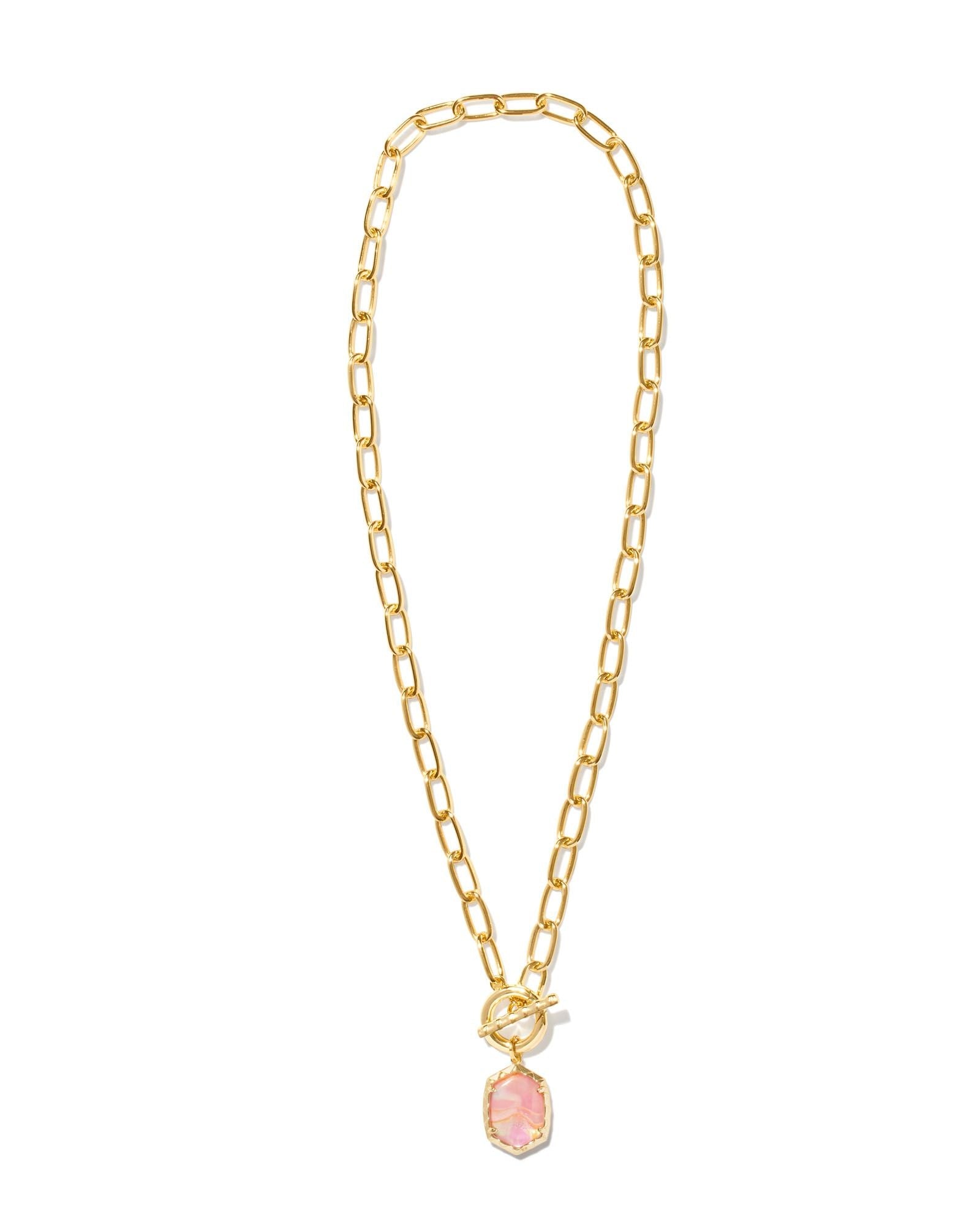 Daphne Link Chain Necklace Gold Light Pink Iridescent Abalone - She Chester