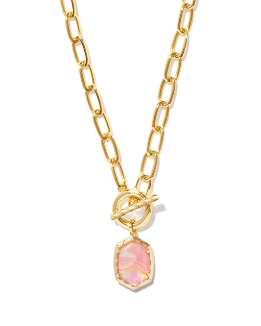 Daphne Link Chain Necklace Gold Light Pink Iridescent Abalone - She Chester