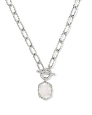 Daphne Link Chain Necklace Rhodium Ivory MOP - She Chester