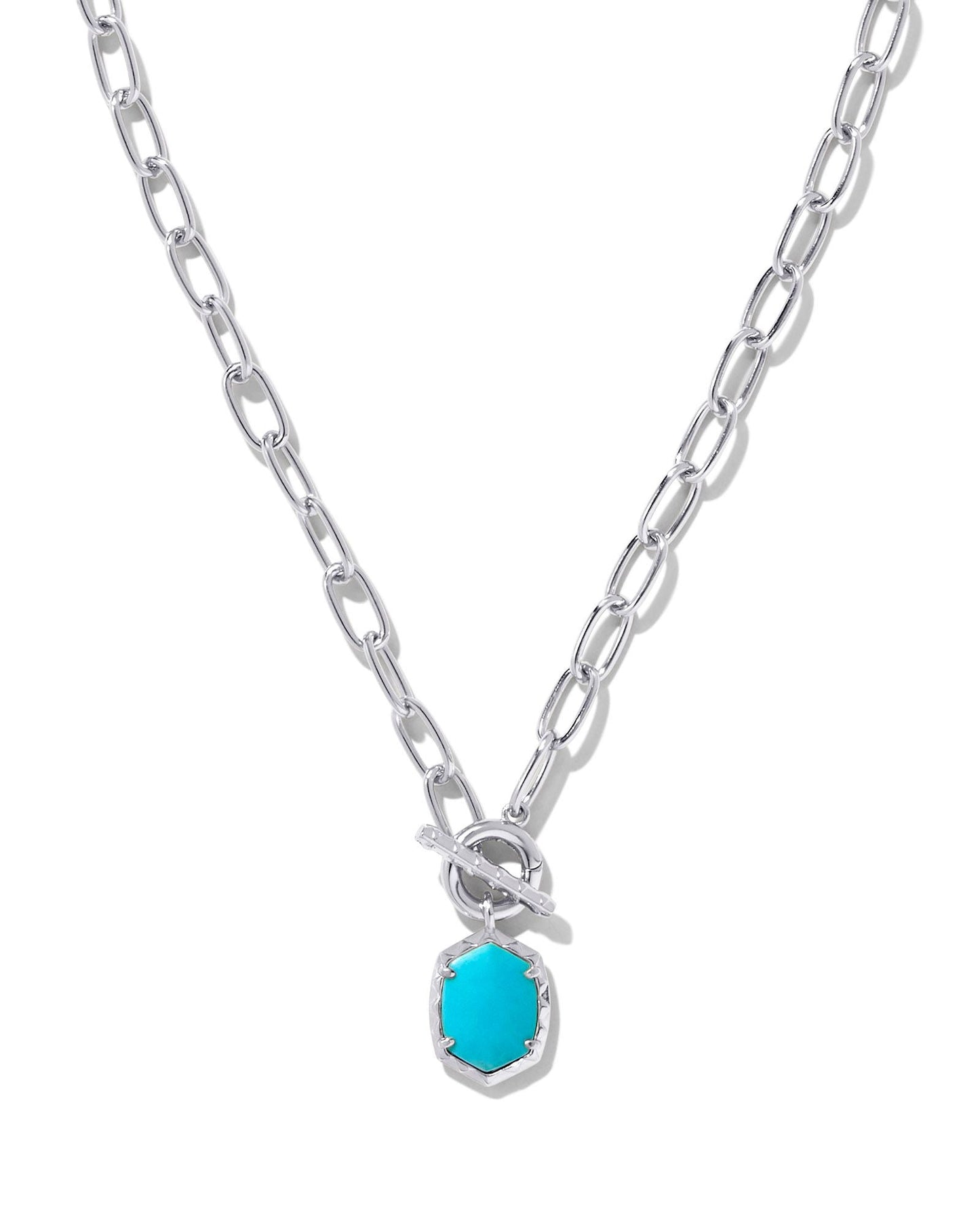 Daphne Link Chain Necklace Rhodium Variegated Turquoise - She Chester