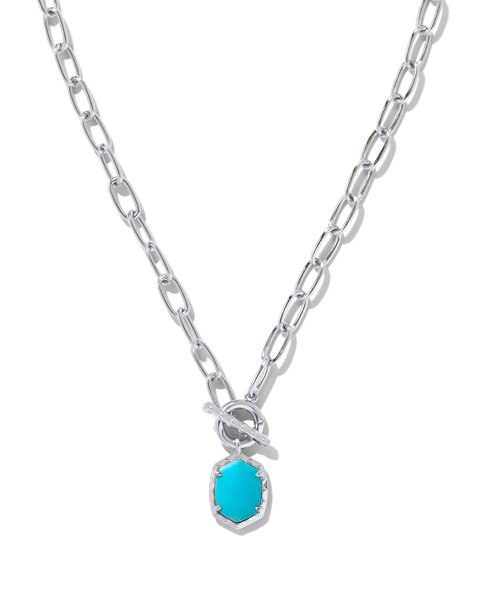 Daphne Link Chain Necklace Rhodium Variegated Turquoise - She Chester