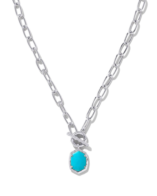 Daphne Link Chain Necklace Rhodium Variegated Turquoise - She Chester