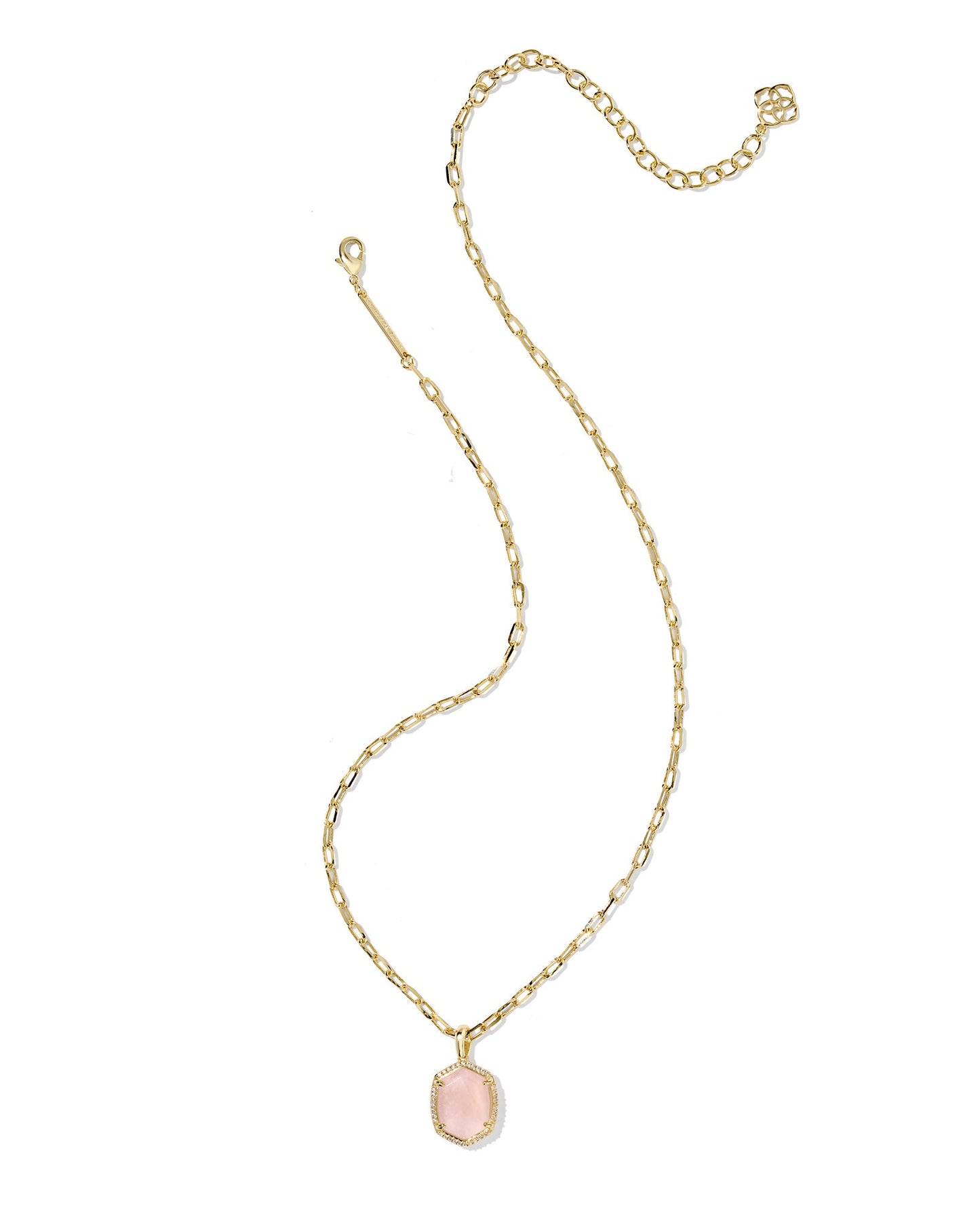 DAPHNE PAVE FRAME SHORT PENDANT NECKLACE GOLD ROSE QUARTZ - She Chester