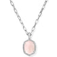DAPHNE PAVE FRAME SHORT PENDANT NECKLACE SILVER ROSE QUARTZ - She Chester