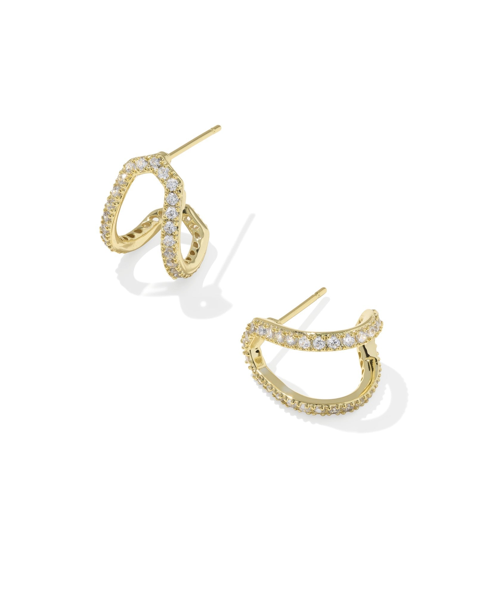 DAPHNE PAVE HUGGIE EARRINGS GOLD WHITE CZ - She Chester
