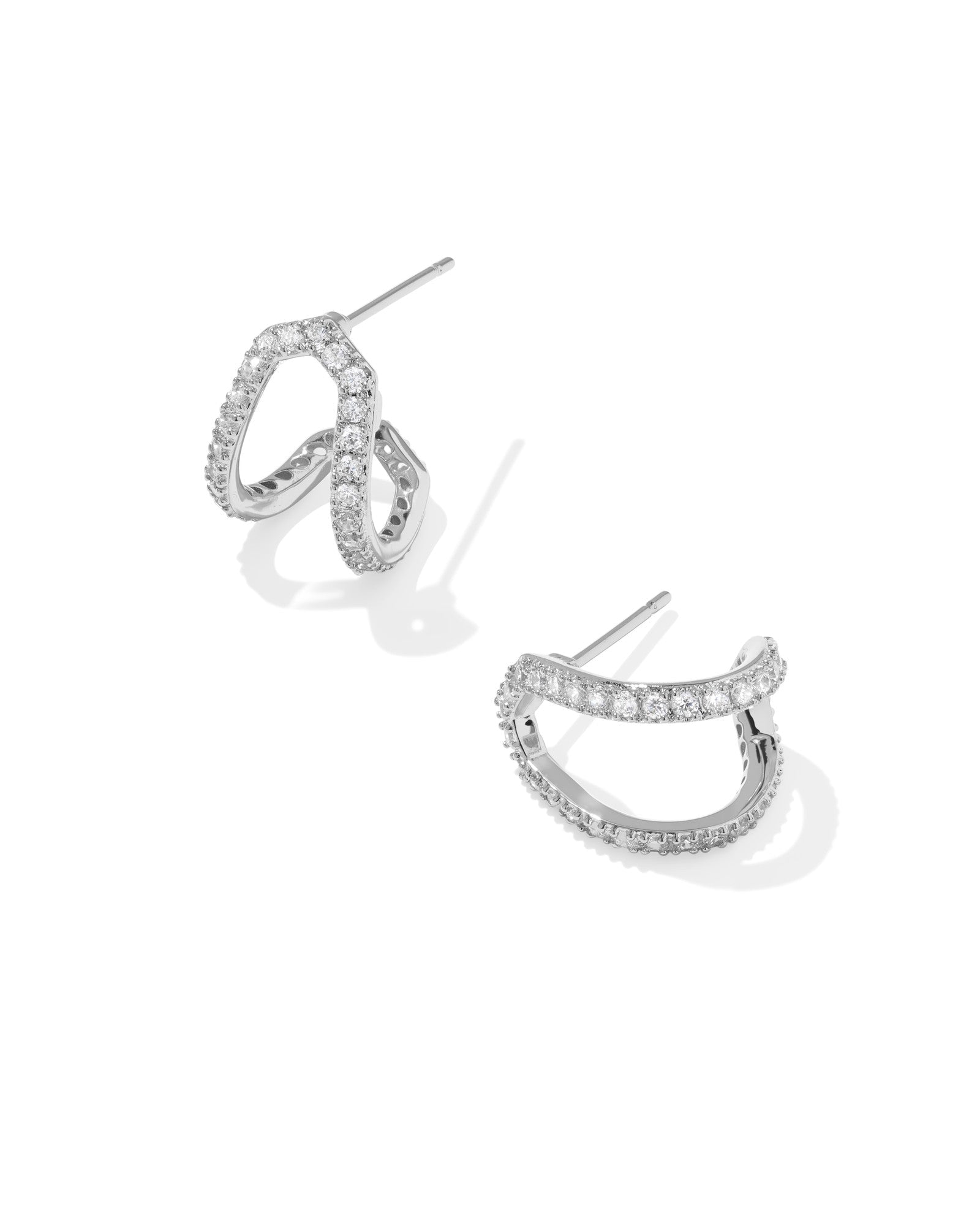 DAPHNE PAVE HUGGIE EARRINGS SILVER WHITE CZ - She Chester