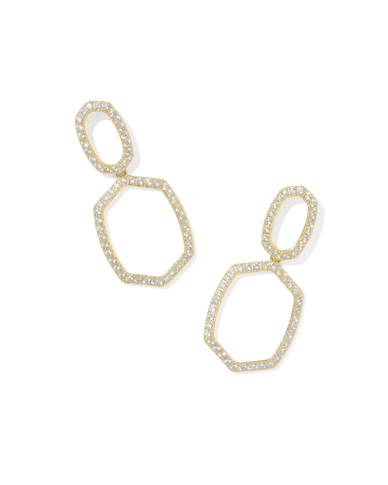 DAPHNE PAVE OPEN FRAME EARRINGS GOLD WHITE CZ - She Chester