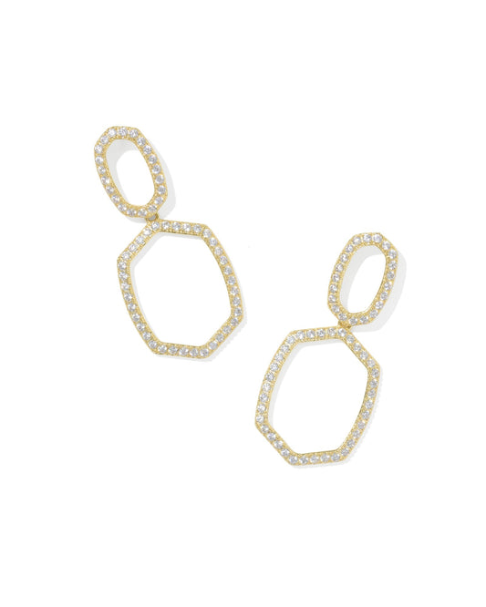 DAPHNE PAVE OPEN FRAME EARRINGS GOLD WHITE CZ - She Chester
