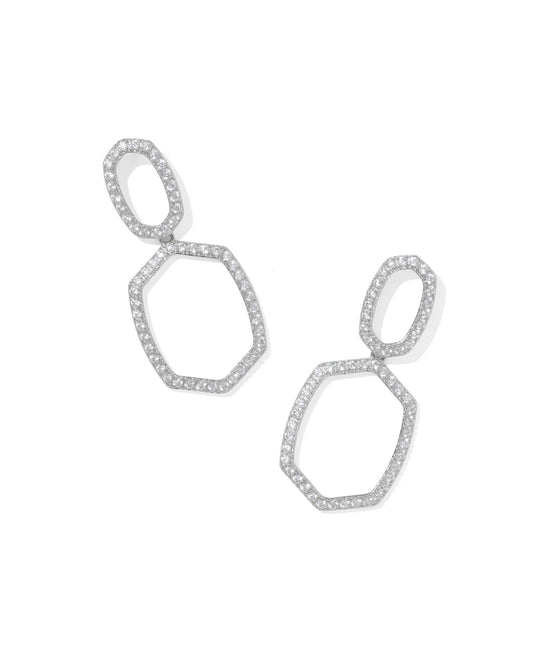 DAPHNE PAVE OPEN FRAME EARRINGSSILVER WHITE CZ - She Chester